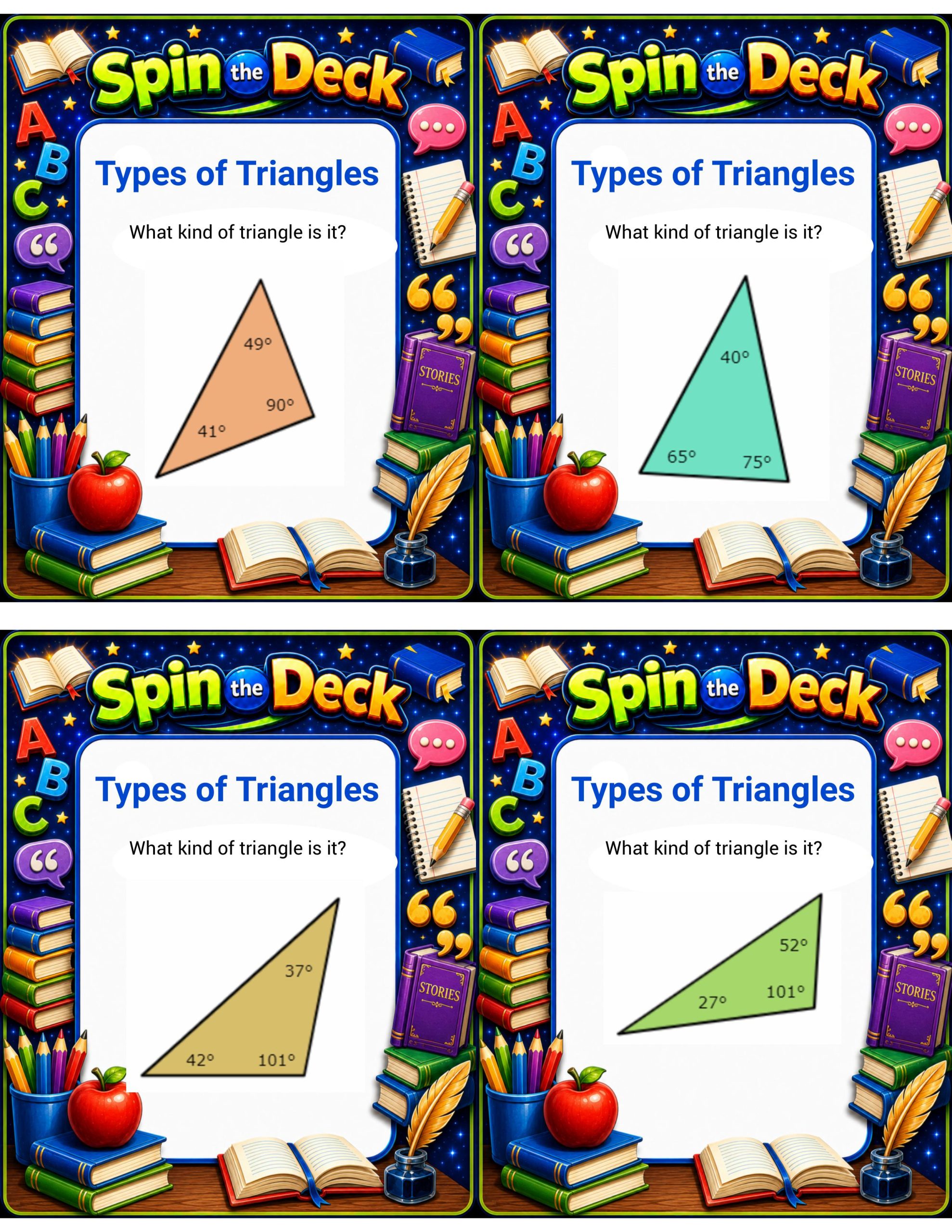 Spin the Deck – Types of Triangles | Geometry Classification Cards