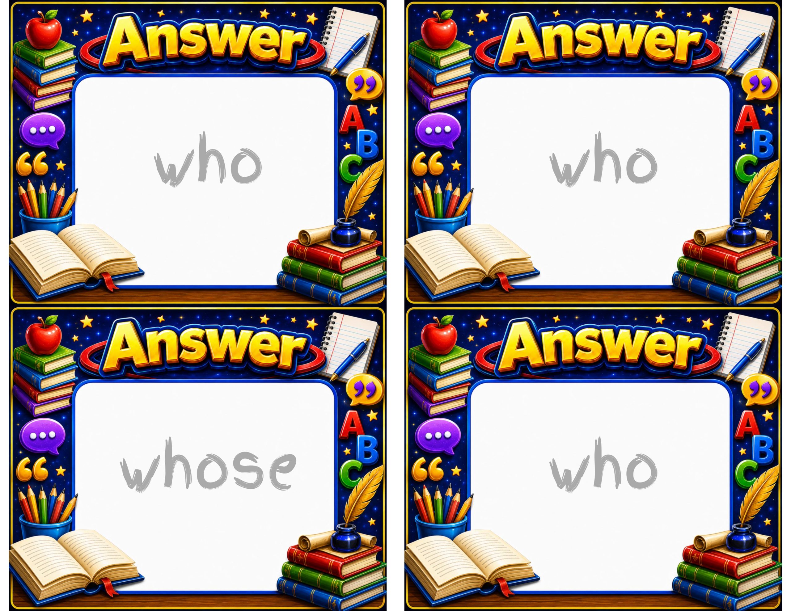 Spin the Deck: Who, Whom, or Whose? | Grammar Task Cards & Pronoun Practice