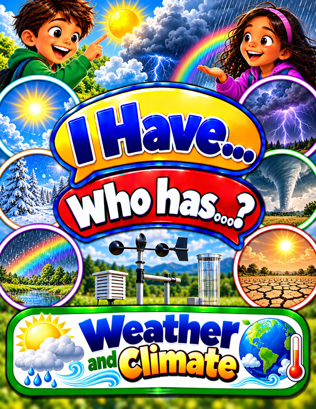 I Have... Who Has...? – Weather and Climate | 4 Interactive Science Review Games – 100 Cards cover